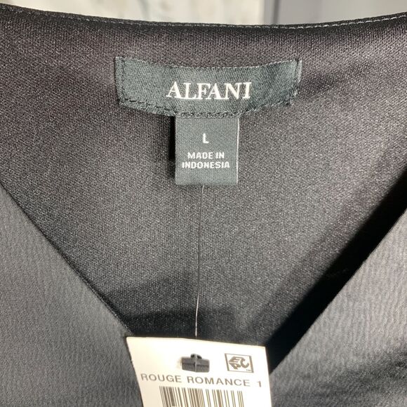 Alfani Womens Blouse Top Faux Wrap Floral Print Long Sleeves Black White Pink L - Picture 12 of 15